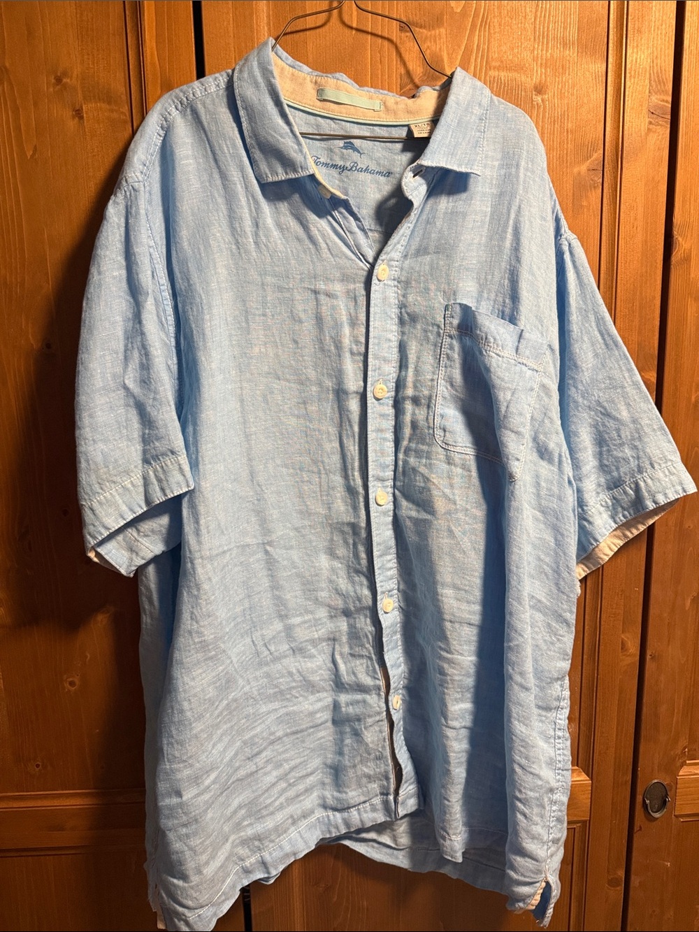 Tommy Bahama Light Blue Short Sleeve Linen Button-Down Shirt